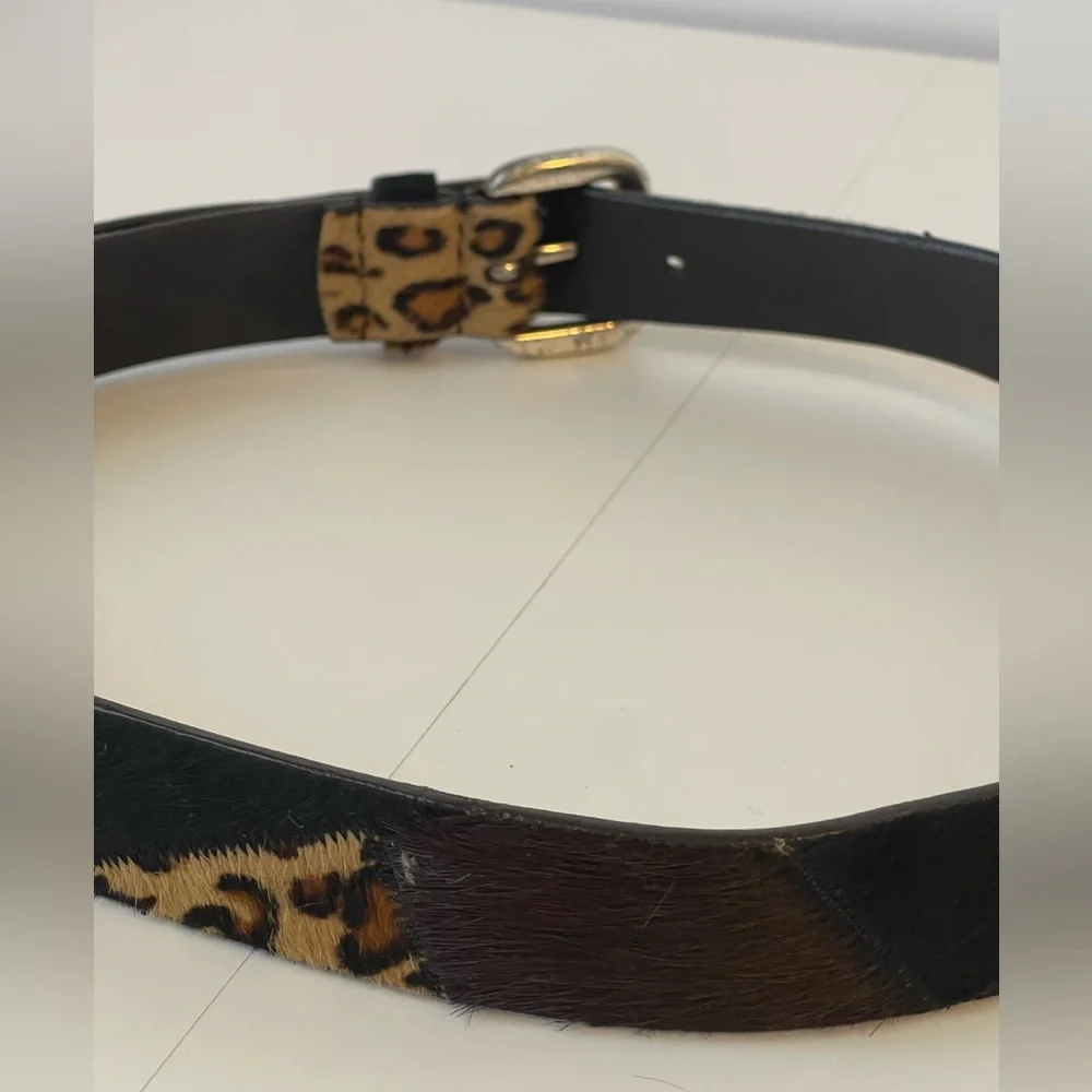 Nine West Patchwork Ponyskin Animal Print Leather Belt Silver Buckle Large